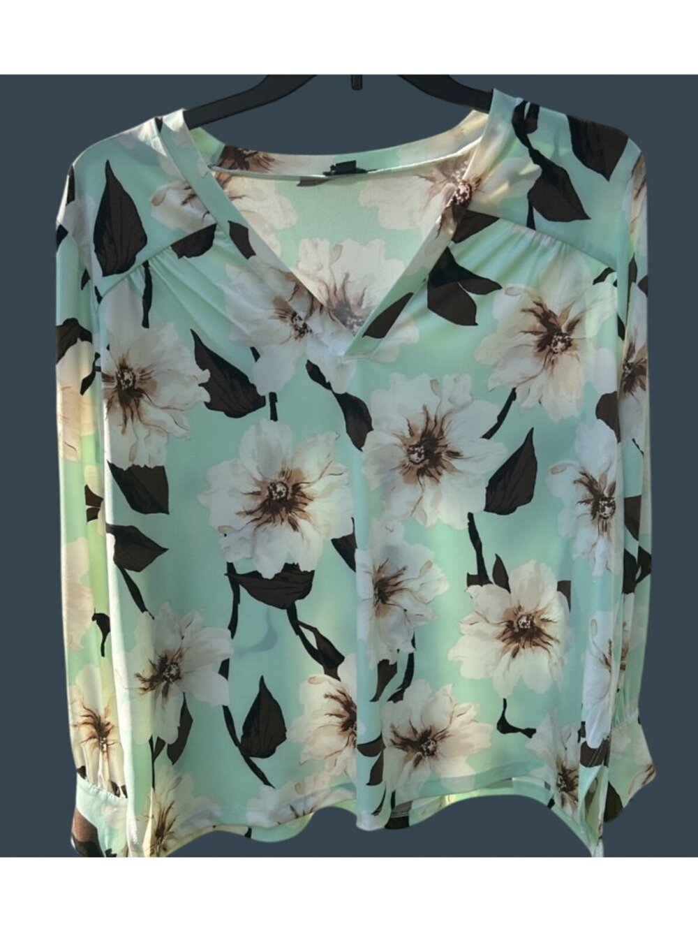 INC Womens Size 1X Long Sleeve Lightweight Floral Mint Green Blouse